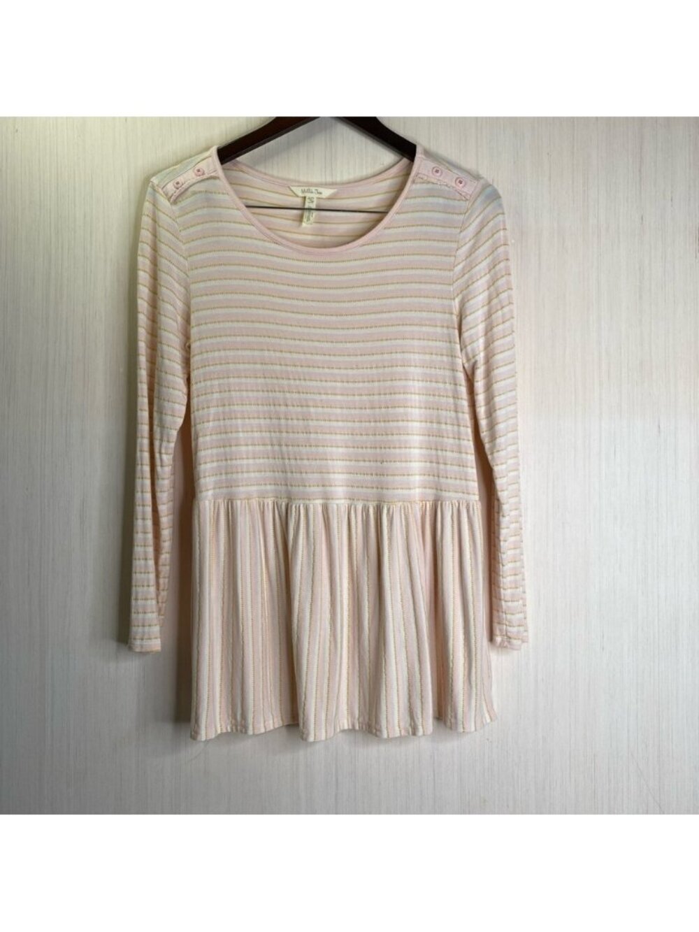Matilda Jane Striped Long Sleeve Peplum Pink/Gold Top Size Medium